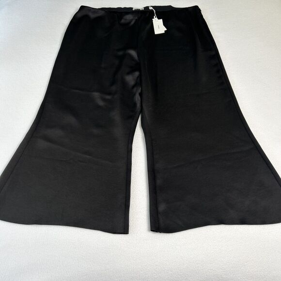 Vince Womens Size 20 NWT Satin Wide Flare Pants Elastic Waist Black VE800622039 - Picture 2 of 8